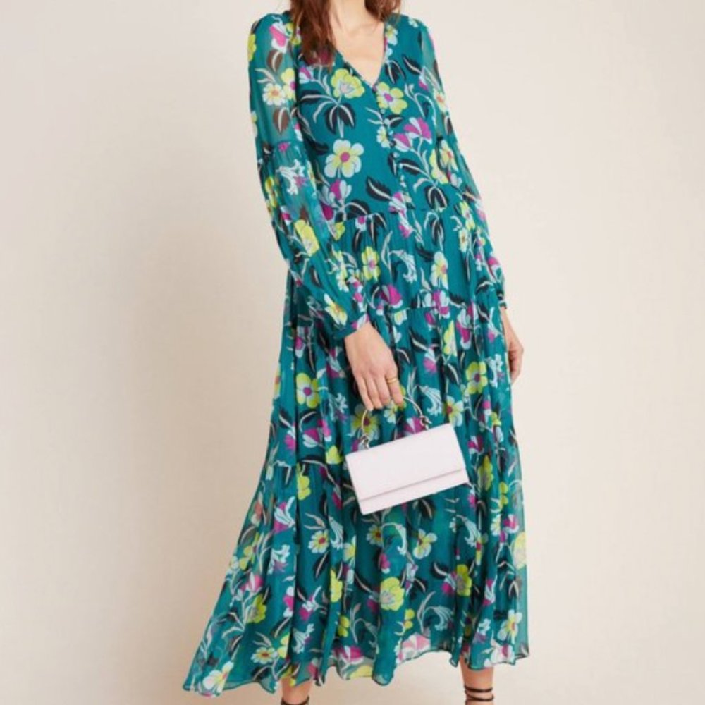 Anthropologie x Delpozo Floral Print Maxi Dress Flowy Feminine Romantic BohoChic